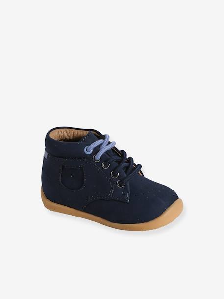 Lace-Up Soft Leather Ankle Boots for Babies, Designed for First Steps navy blue+set blue - vertbaudet enfant 