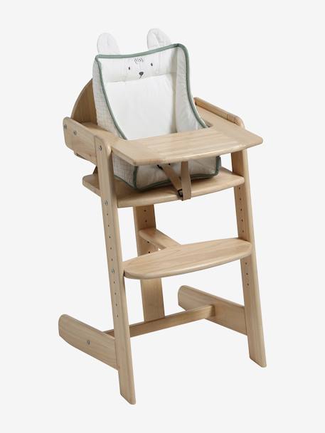 Coussin de chaise haute beige imprimé+carreaux vert+écru+ivoire Panda+moutarde - vertbaudet enfant 