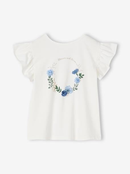 Tee-shirt couronne fleurs en relief et paillettes fille écru - vertbaudet enfant 