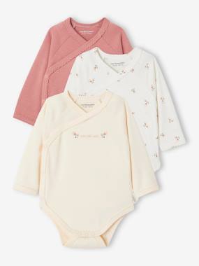 -Pack of 3 Assorted "Joli Coeur" Bodysuits in Organic Cotton for Newborns