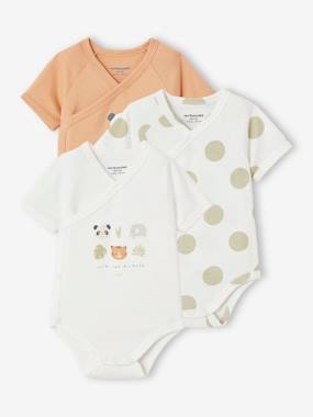 -Set of 3 Bodysuits in Organic Cotton, for Newborn Babies