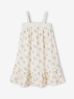Midi Strappy Dress in Cotton Gauze, Broderie Anglaise Detail, for Girls  - vertbaudet enfant