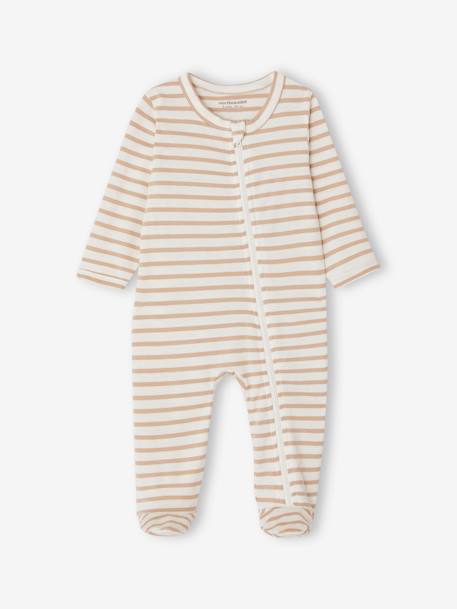 Lot de 3 pyjamas bébé en jersey ouverture zippée BASICS bleu chambray+blush+cappuccino - vertbaudet enfant 