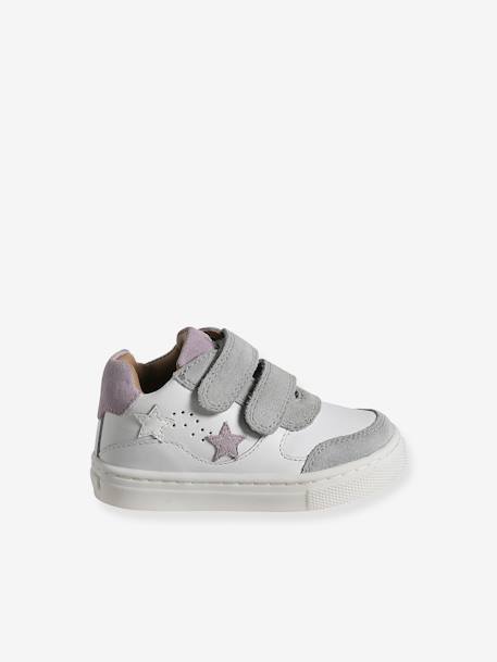 White Leather Trainers with Hook-&-Loop Fasteners for Babies white - vertbaudet enfant 