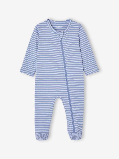 Pack of 3 BASICS Jersey Knit Sleepsuits with Zip Fastening, for Babies cappuccino+chambray blue - vertbaudet enfant 