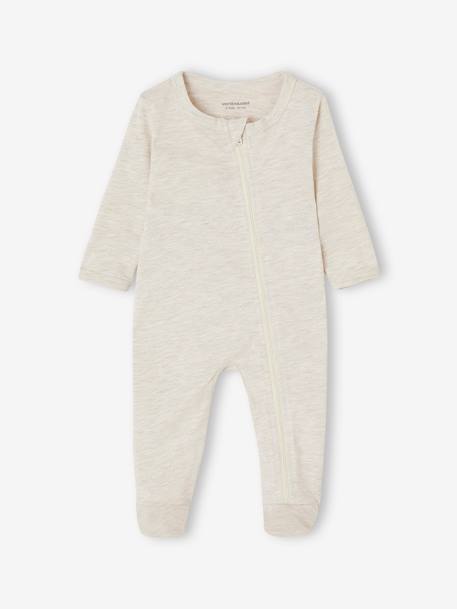 Lot de 3 pyjamas bébé en jersey ouverture zippée BASICS bleu chambray+blush+cappuccino - vertbaudet enfant 