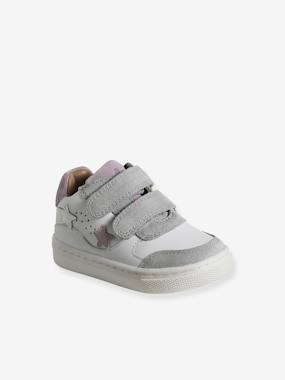 Shoes-Girls Footwear-Trainers-White Leather Trainers with Hook-&-Loop Fasteners for Babies