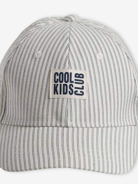Plain Cap with Embroidery on the Front for Boys navy blue+striped beige - vertbaudet enfant 