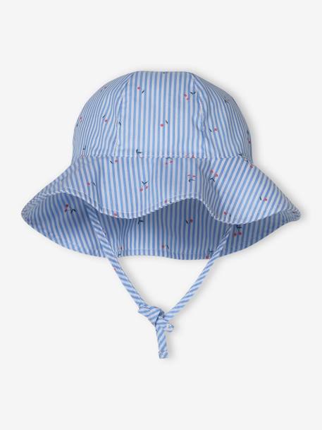 Striped Hat with Cherry Print for Baby Girls sky blue - vertbaudet enfant 