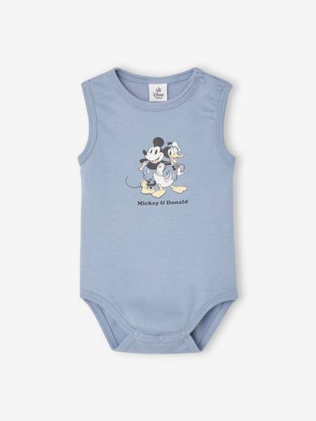 Pack of 2 Sleeveless Bodysuits for Babies, Disney®'s Mickey Mouse & Donald Duck sky blue - vertbaudet enfant 