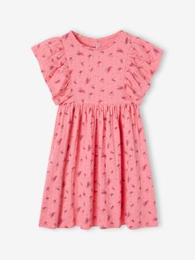 Girls-Floral Dress in Jersey Knit with Relief, for Girls