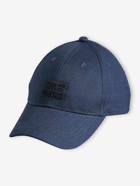 Plain Cap with Embroidery on the Front for Boys navy blue+striped beige - vertbaudet enfant 