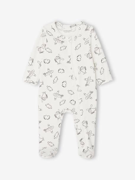 Lot de 3 pyjamas bébé en jersey ouverture zippée BASICS bleu chambray+blush+cappuccino - vertbaudet enfant 