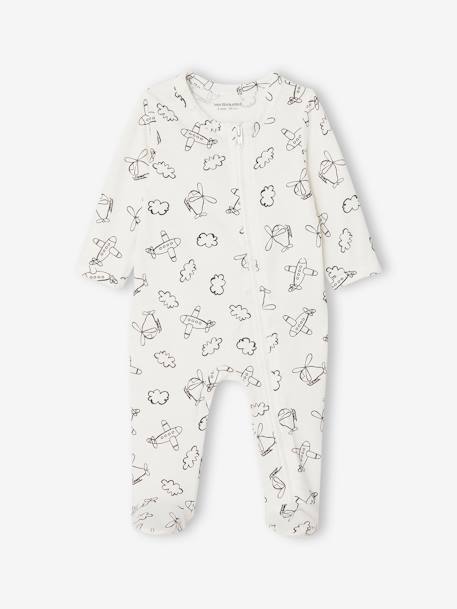 Lot de 3 pyjamas bébé en jersey ouverture zippée BASICS bleu chambray+cappuccino - vertbaudet enfant 