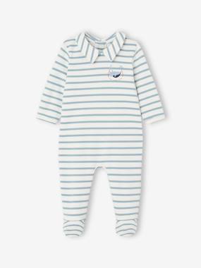Baby-Pyjamas & Sleepsuits-Striped Sleepsuit in Interlock Fabric for Babies