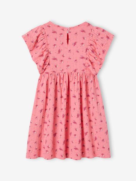 Floral Dress in Jersey Knit with Relief, for Girls ecru+sweet pink+tangerine - vertbaudet enfant 