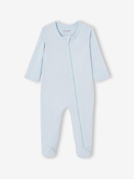 Lot de 3 pyjamas bébé en jersey ouverture zippée BASICS bleu chambray+blush+cappuccino - vertbaudet enfant 