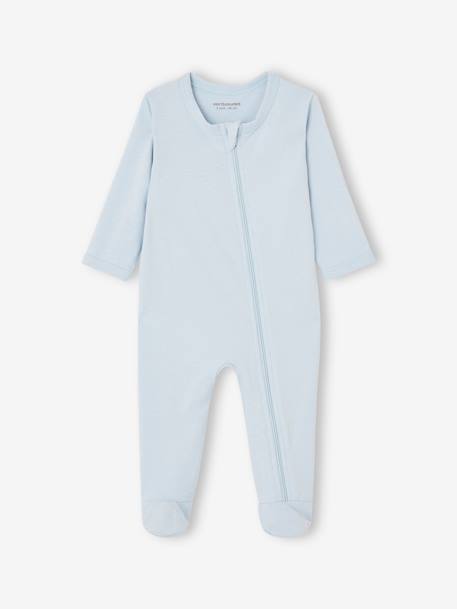 Lot de 3 pyjamas bébé en jersey ouverture zippée BASICS bleu chambray+cappuccino - vertbaudet enfant 