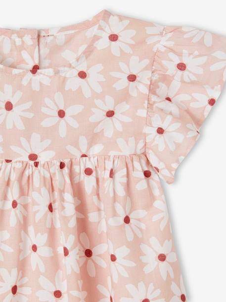 Blouse with Flower Motifs & Short Ruffled Sleeves for Girls pale pink+printed orange - vertbaudet enfant 