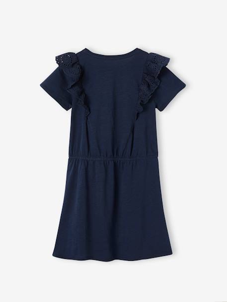Ruffled Dress in Broderie Anglaise, for Girls grey green+navy blue+pale yellow - vertbaudet enfant 