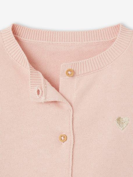 Cardigan basics en tricot bébé broderie coeur blanc+rose poudré - vertbaudet enfant 