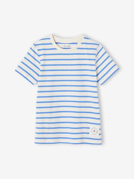 T-shirt garçon rayé manches courtes bleu azur+dark bleu indigo rayé+rayé jaune+rayé rouge+sauge rayé - vertbaudet enfant 
