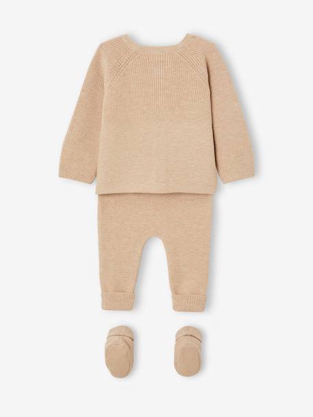 Kit naissance 3 pièces cardigan pantalon chaussons en tricot beige chiné - vertbaudet enfant 