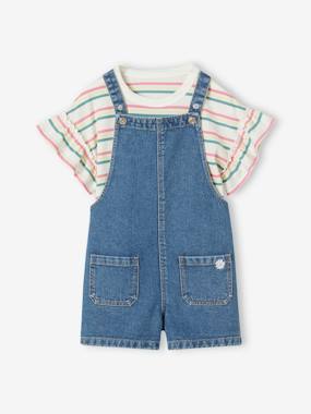Girls-Outfits-Denim Dungarees + T-Shirt Combo for Girls