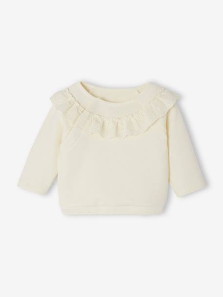 Sweatshirt with Broderie Anglaise Ruffle for Newborn Babies ecru - vertbaudet enfant 