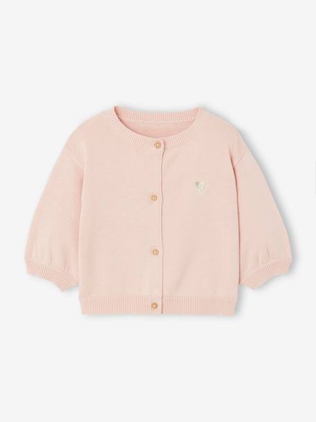 Basics Knitted Cardigan, Embroidered Heart, for Babies rosy+white - vertbaudet enfant 