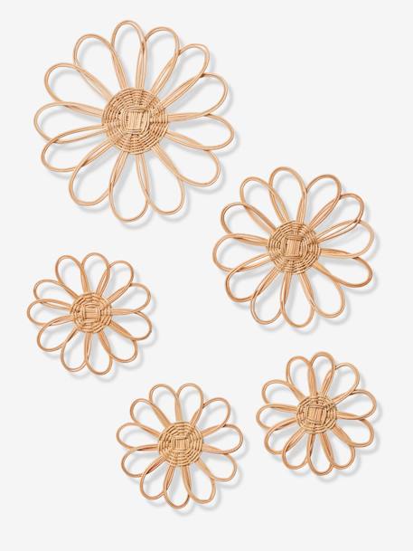 Lot de 5 fleurs murales en rotin beige - vertbaudet enfant 