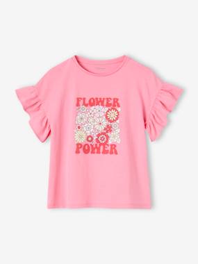 T-Shirt with Ruffled Sleeves, "Flower Power" for Girls  - vertbaudet enfant