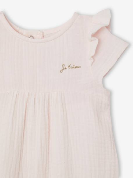Cotton Gauze Jumpsuit for Babies pale pink+sage green - vertbaudet enfant 