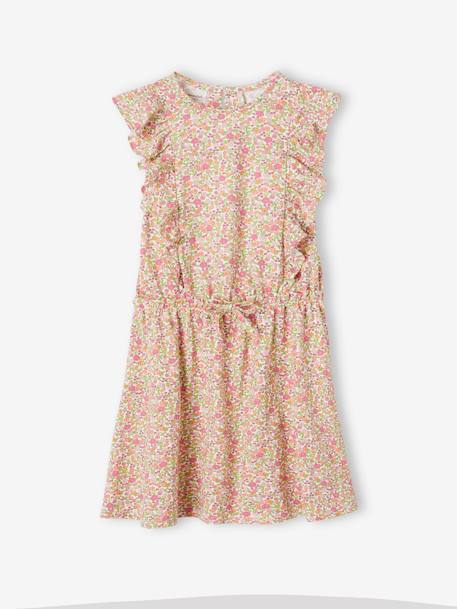 Printed Dress with Ruffles for Girls GREEN DARK ALL OVER PRINTED+rose - vertbaudet enfant 
