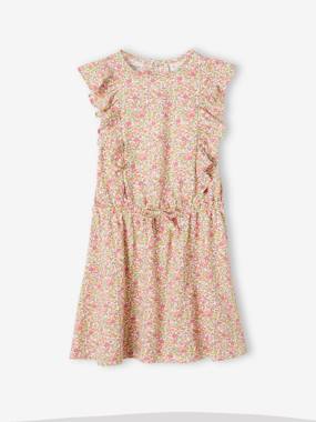 -Printed Dress with Ruffles for Girls