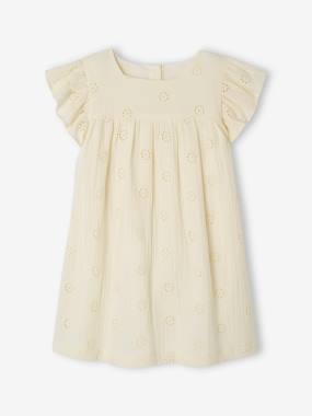 Cotton Gauze Dress with Embroidered Flowers, for Girls  - vertbaudet enfant