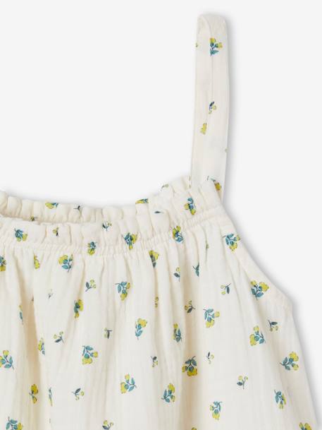 Strappy Blouse in Cotton Gauze, for Girls ecru+fluorescent coral+printed white+sandy beige - vertbaudet enfant 