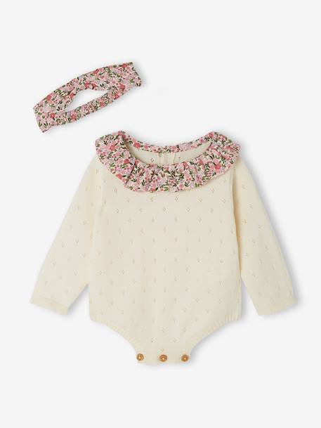 Barboteuse naissance et son bandeau écru - vertbaudet enfant 
