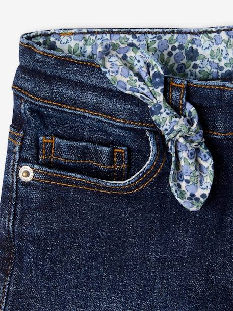 Denim Shorts with Floral Print & Embroidered Bow, for Girls brut denim+Denim Blue+double stone - vertbaudet enfant 