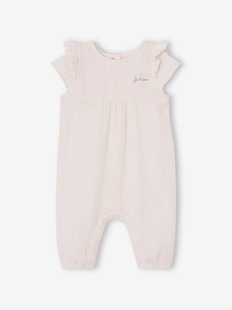 Combinaison bébé en gaze de coton rose pâle+vert sauge - vertbaudet enfant 
