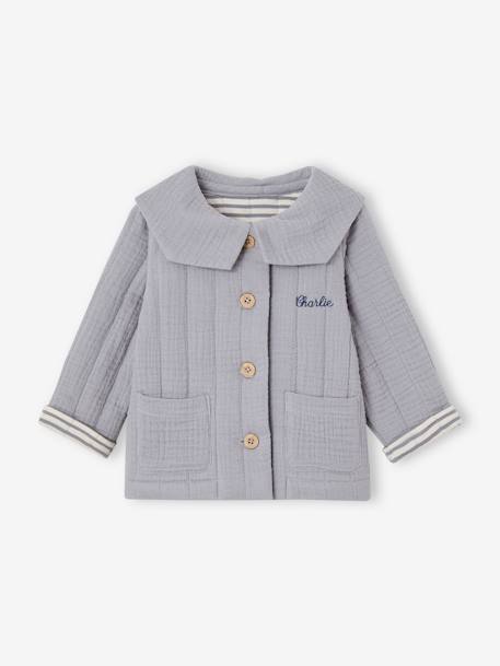 Veste en gaze de coton Bébé personnalisable bleu jean - vertbaudet enfant 