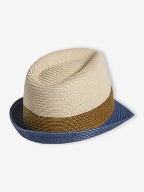 -Three-Tone Panama-Style Hat, Straw-Like, for Boys