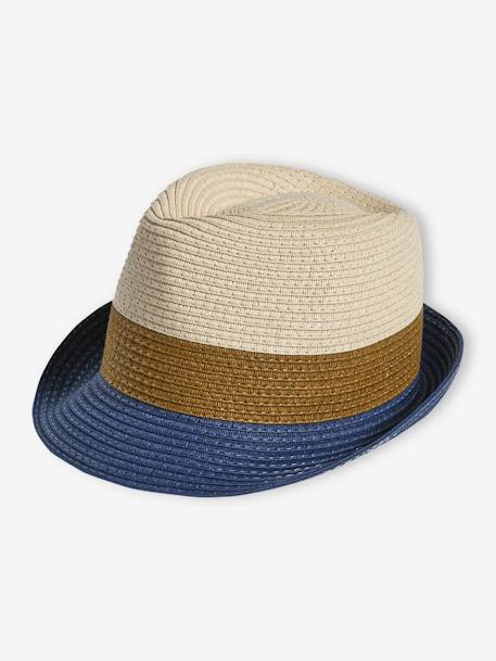 Three-Tone Panama-Style Hat, Straw-Like, for Boys wood - vertbaudet enfant 