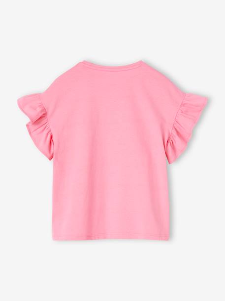 Tee-shirt 'Flower Power' fille manches à volants rose bonbon - vertbaudet enfant 