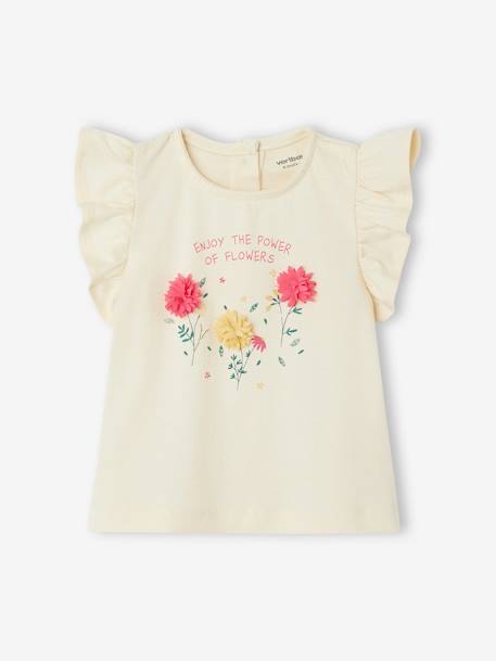 T-Shirt with Flowers in Relief, for Babies ecru+Light Pink+WHITE LIGHT SOLID WITH DESIGN - vertbaudet enfant 