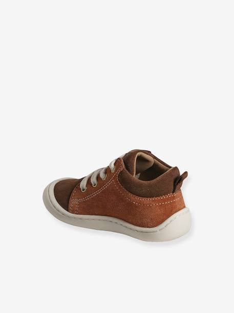 Pram Shoes in Soft Leather, with Laces, for Babies, Designed for Crawling ginger+set brown+white - vertbaudet enfant 