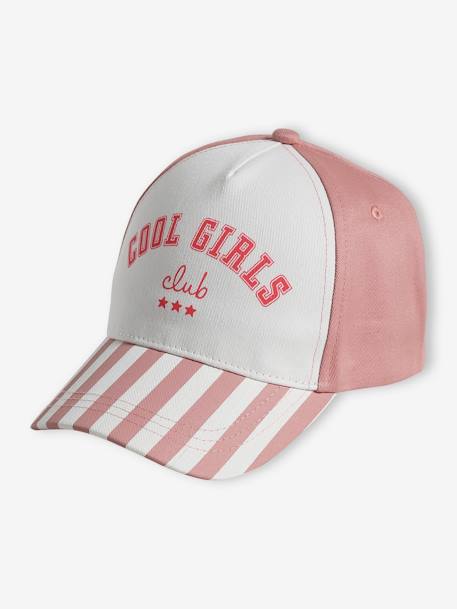 Cap for Girls, 'Cool Girls Club' striped blue+striped pink - vertbaudet enfant 