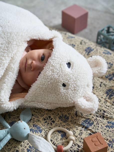 Nid d'ange transformable en tapis à langer peluche beige+beige imprimé+écru+gris souris+kaki+rose imprimé - vertbaudet enfant 