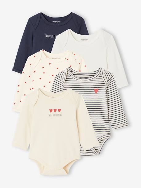 Pack of 5 Long Sleeve Bodysuits in Organic Cotton with Cutaway Shoulders for Babies night blue - vertbaudet enfant 