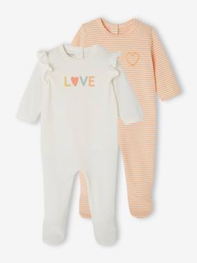 Baby-Pyjamas & Sleepsuits-Pack of 2 "Love" Sleepsuits in Jersey Knit for Newborn Babies